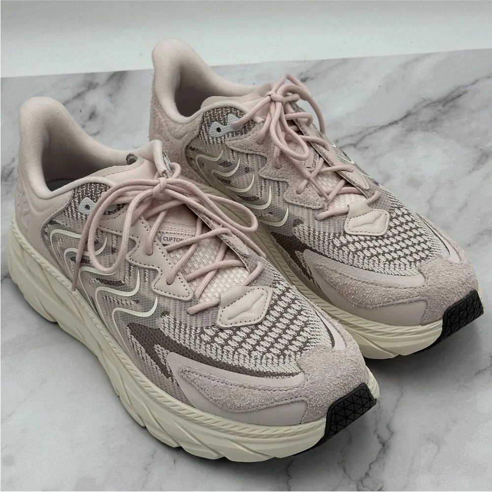NEW Hoka One One Clifton LS Shoes Mens Size 12 Pink Cream Running Sneakers